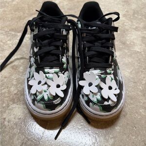 Nike Kids Sneakers - Black, White, and Green Floral
